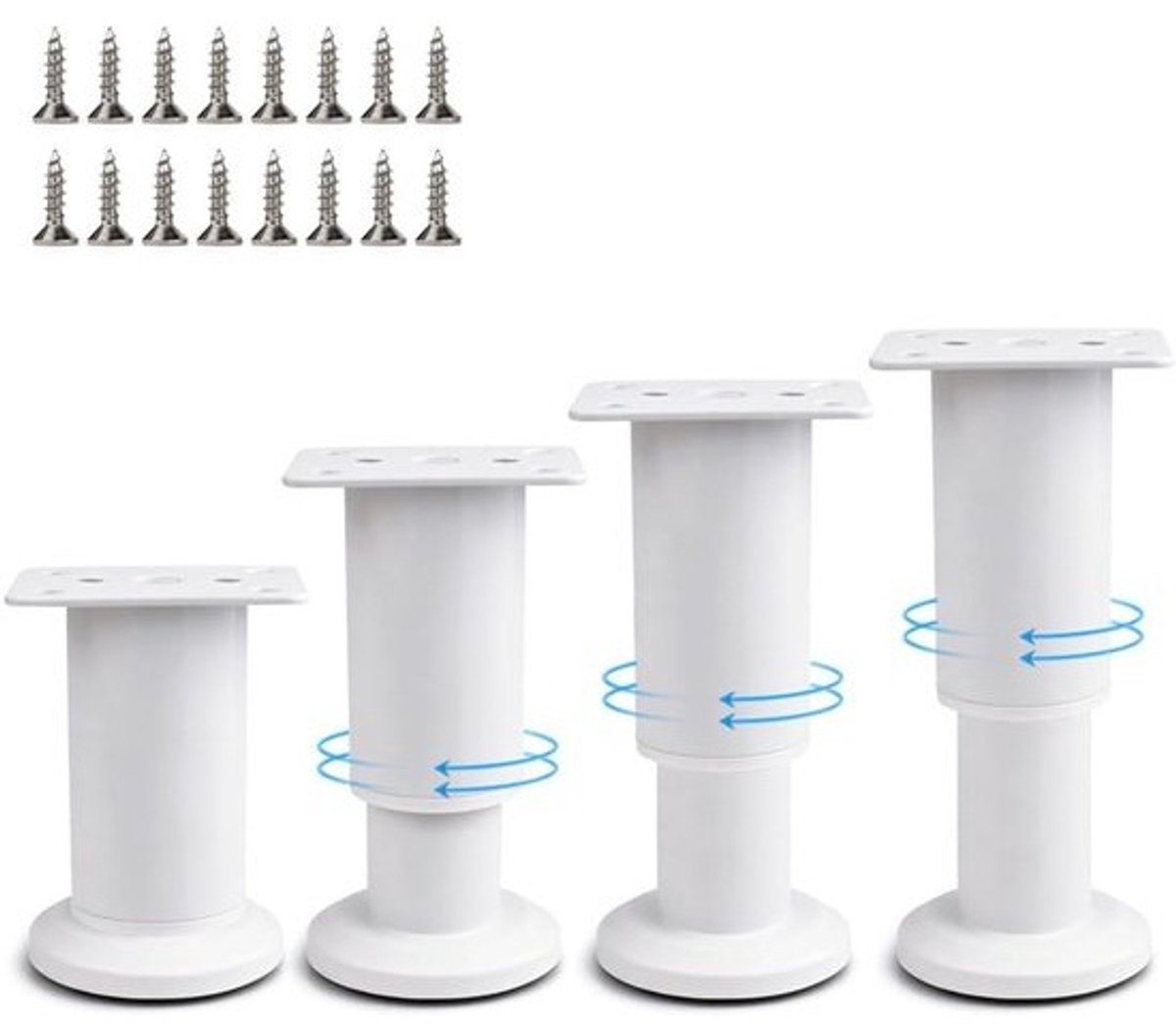 Verstelbare meubelpoten - Tafelpoten - Sofabenen - Meubels verhogen - Koudgewalst staal - 12 tot 18cm - Wit