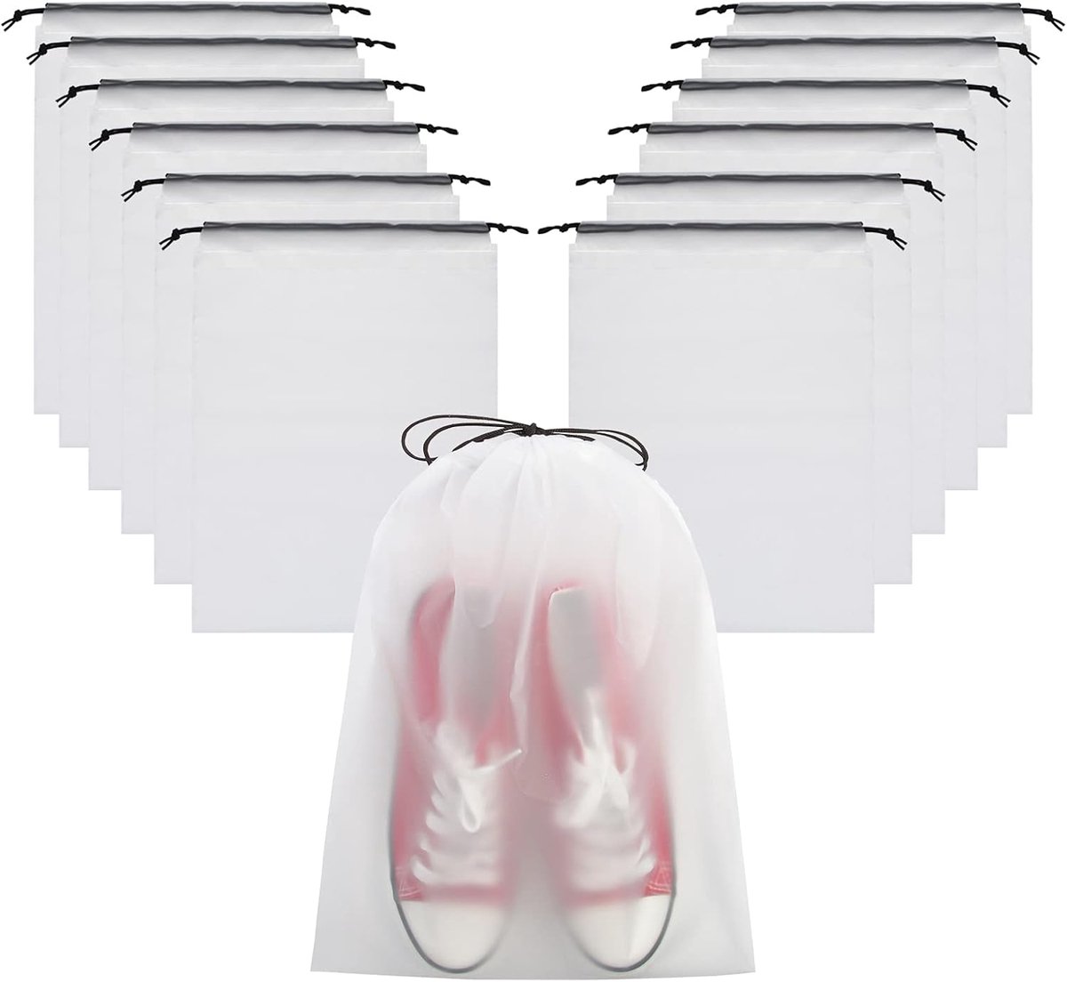 Schoentas - 12-delige Set Transparante Reis- en Opbergzakken - Waterdicht en Vochtbestendig - Draagbare Trekkoordzakken - Formaat 30x40 cm - 12 Stuks
