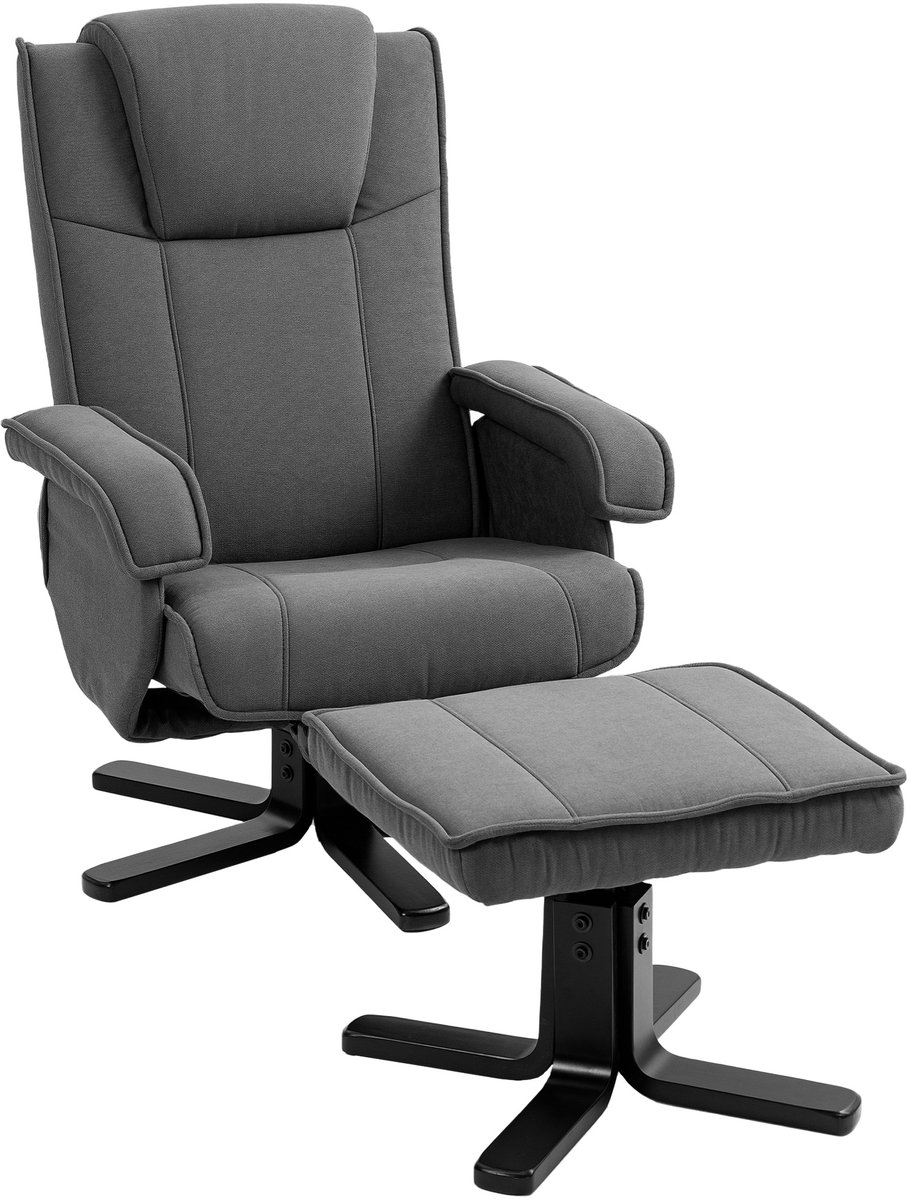 Relaxfauteuil met Voetenbank – 360° Draaibaar & Verstelbaar – Comfortabele TV Stoel voor Woonkamer – Grijs