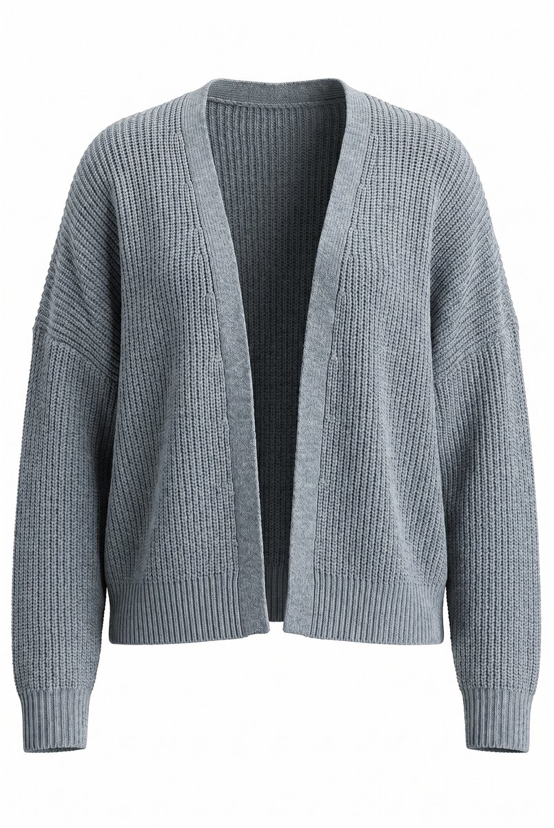 Ulla Popken - Dames - Vest zonder sluiting lange mouwen - Lichtgrijs melange - Maat 54+