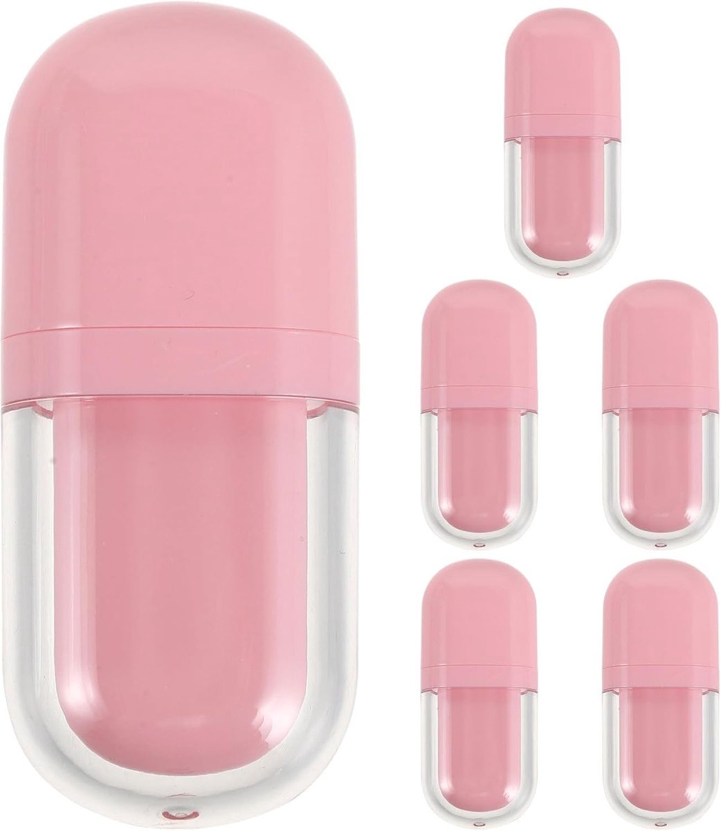 6 lege lipglossbuisjes - ovale plastic navulbare lipbalsem- en lipglossbuisjes voor zelfgemaakte cosmetica - kleine roze buisjes met applicator 3 ml