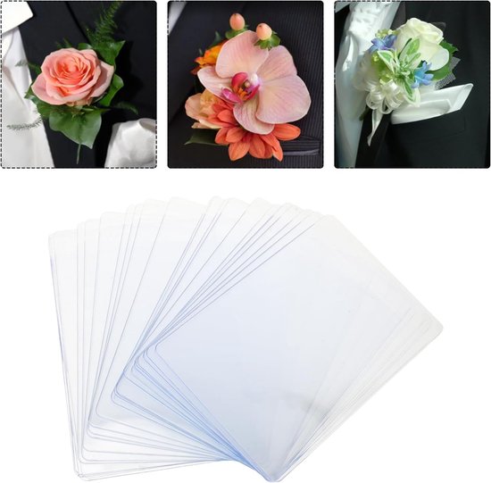 24 Stuks Transparante Pocket Boutonniere Hoesjes PVC Bloemenhouder zonder Reversspeld Beschermhoes voor Bruidsboeket Mannenpakken Bij Bruiloft Gala — afbeelding 2