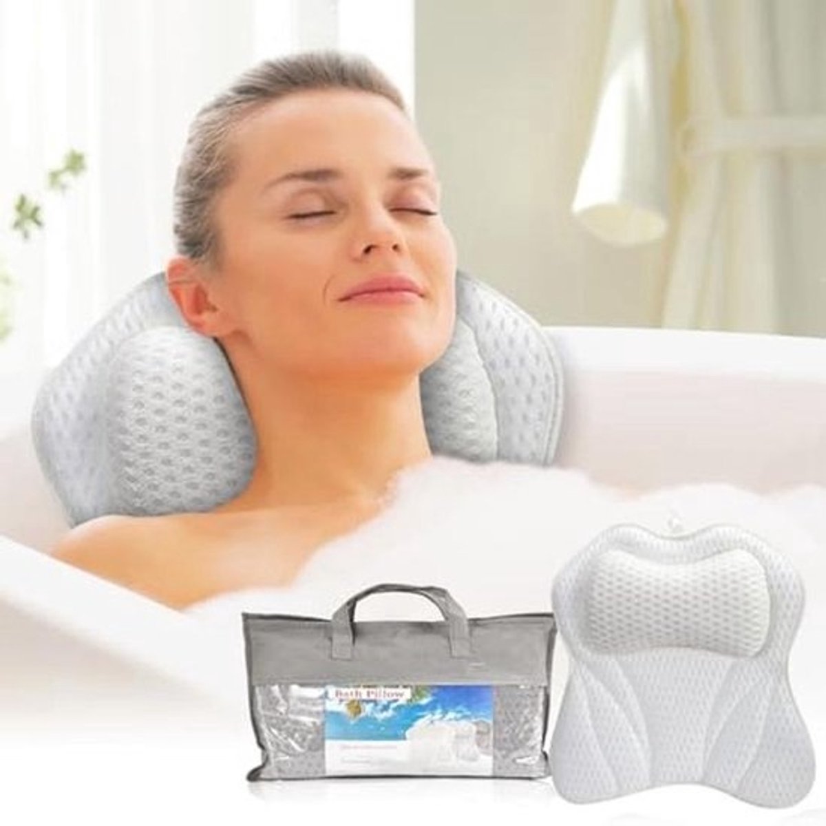 Ergonomisch luxe badkussen - Met zuignappen voor hoofd, nek, schouder en rugsteun
