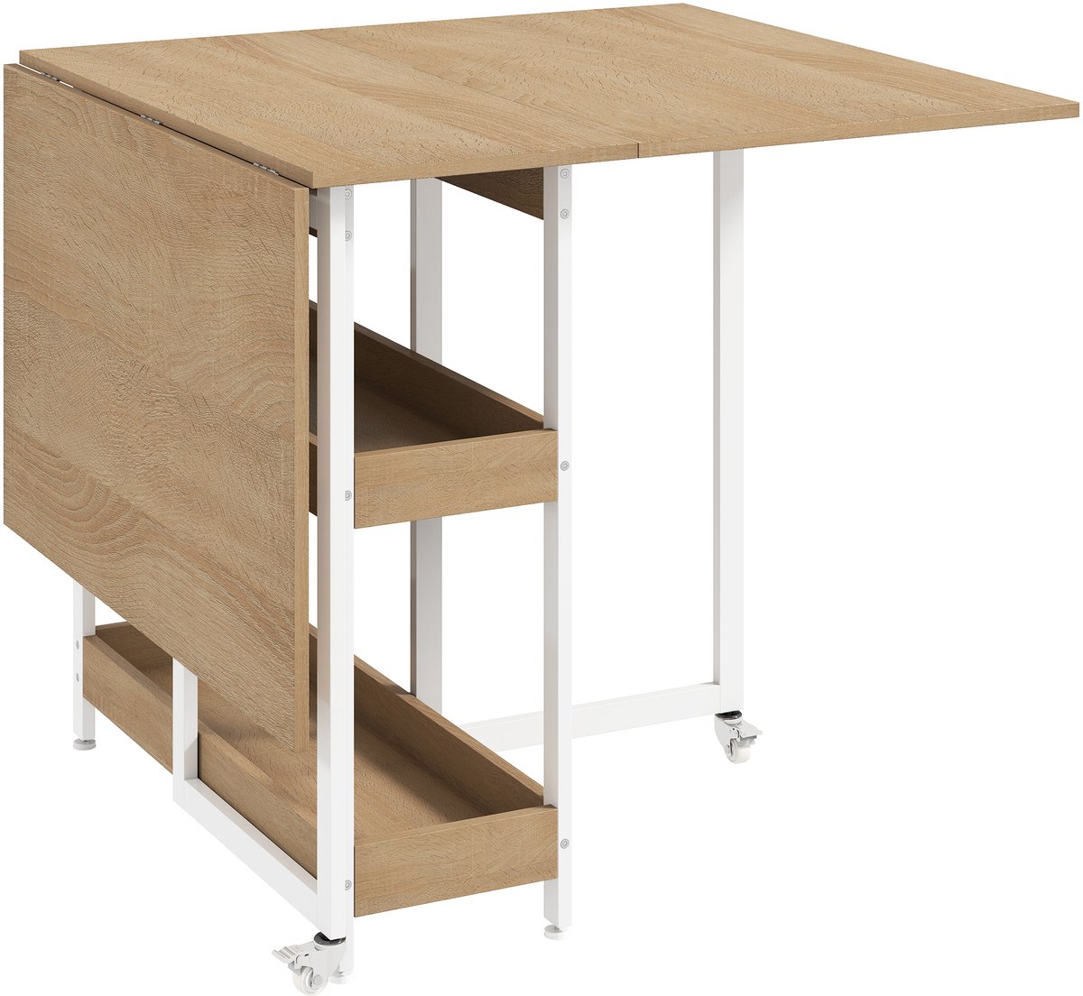 Homona Klapbare eettafel met opbergvakken - Uitklapbaar - 133,4 x 80 x 75 cm - Natuurlijk hout