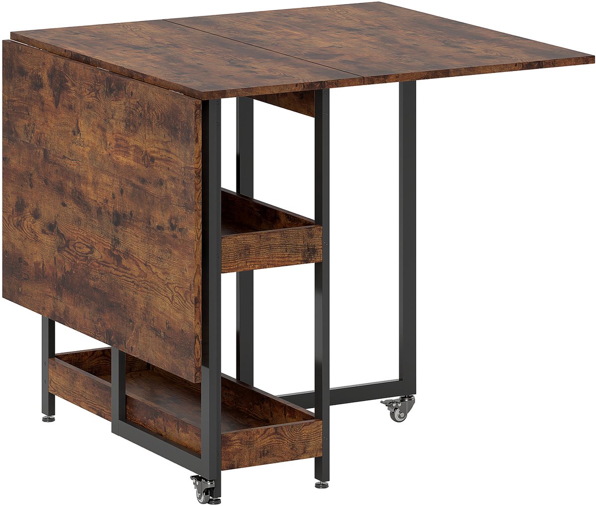 Homona Klapbare Eettafel - Met opbergruimte en wielen - 133,4 x 80 x 75 cm - Rustiek bruin