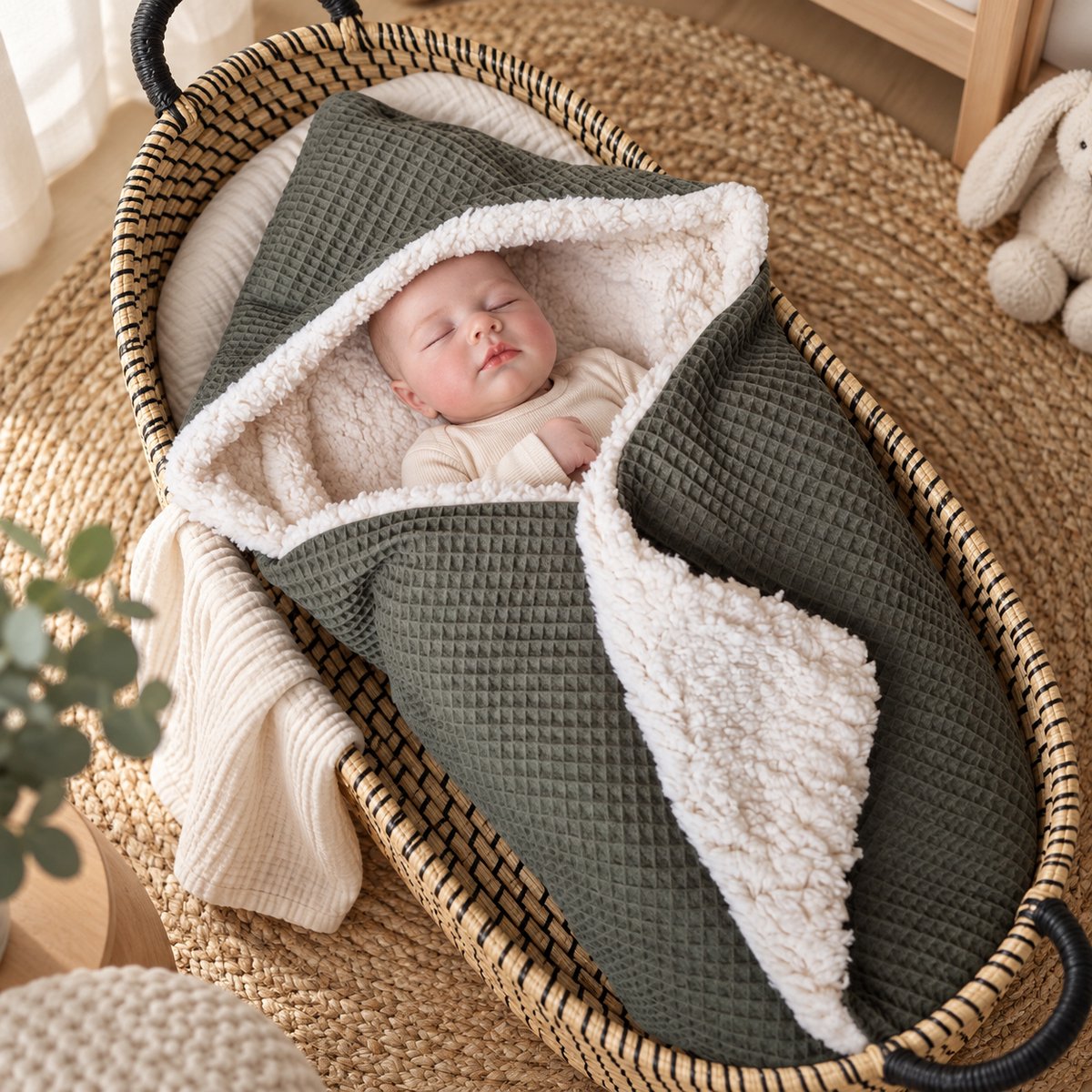 Baby Creaties - Wikkeldeken baby - Army Green - Teddy