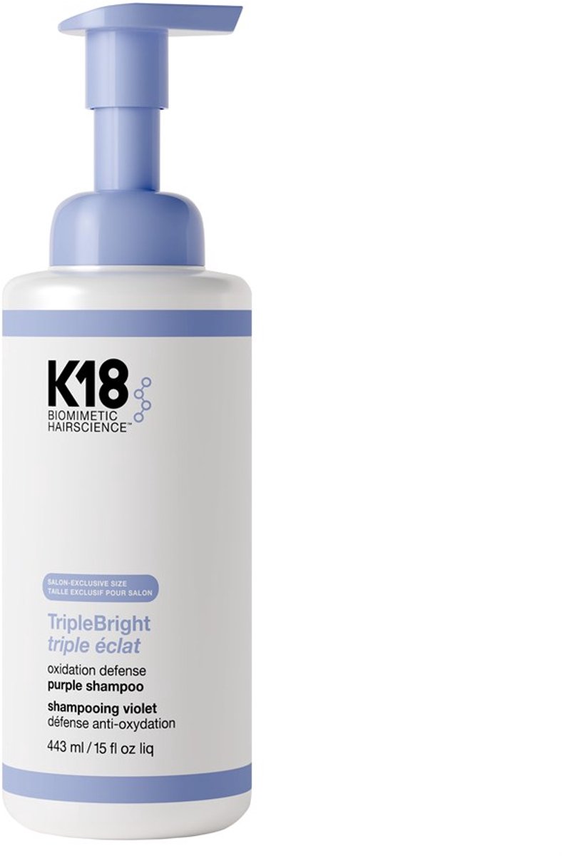 K18 Triple Bright Paarse Shampoo PRO 443 ml - Zilvershampoo Voor Blond En Opgelicht Haar - Neutraliseert Warme Tonen - Beschermt Tegen Toekomstige Brassiness