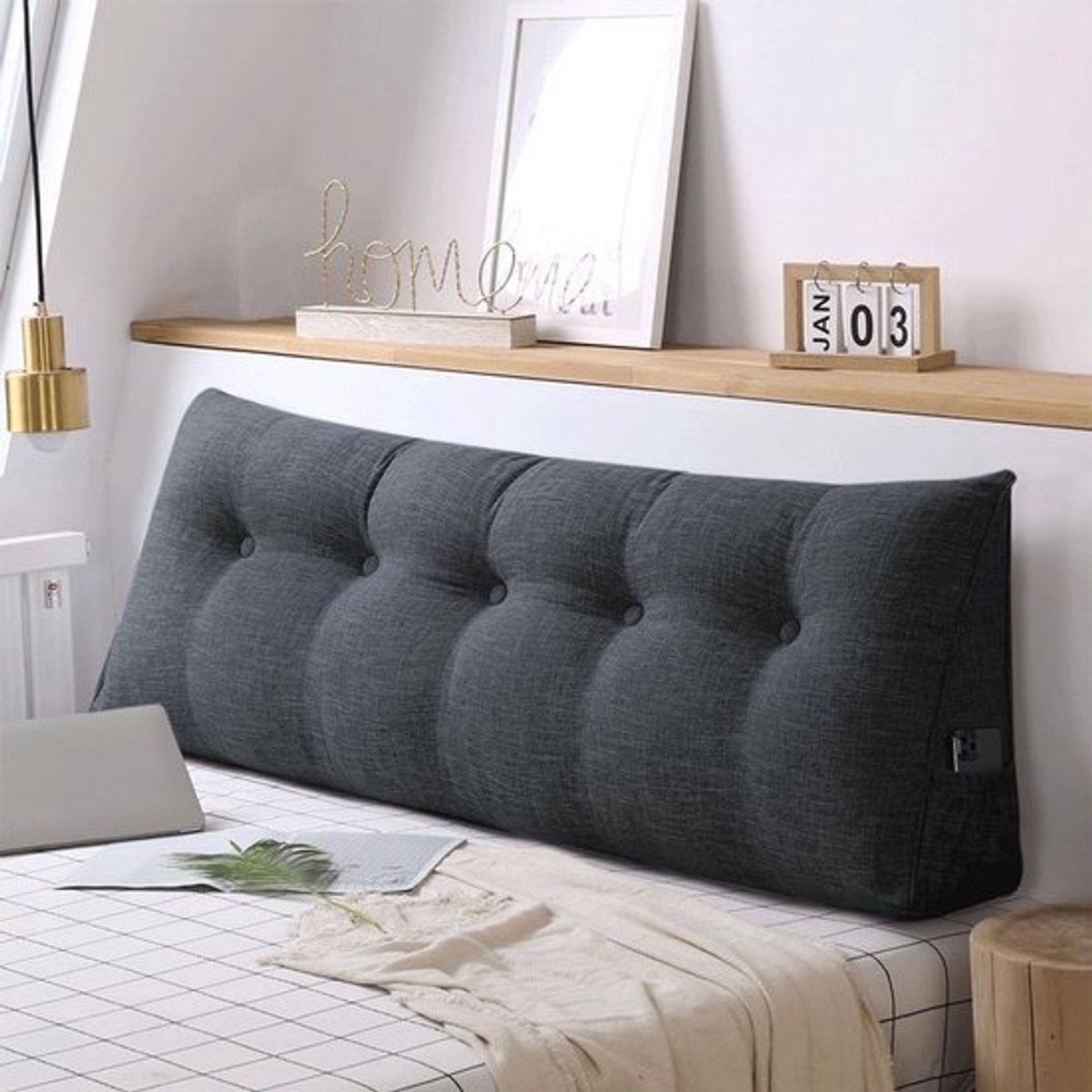 Extra groot XXL-rugkussen 200cm wigvormig voor bed en bank met nek- en lordoseondersteuning