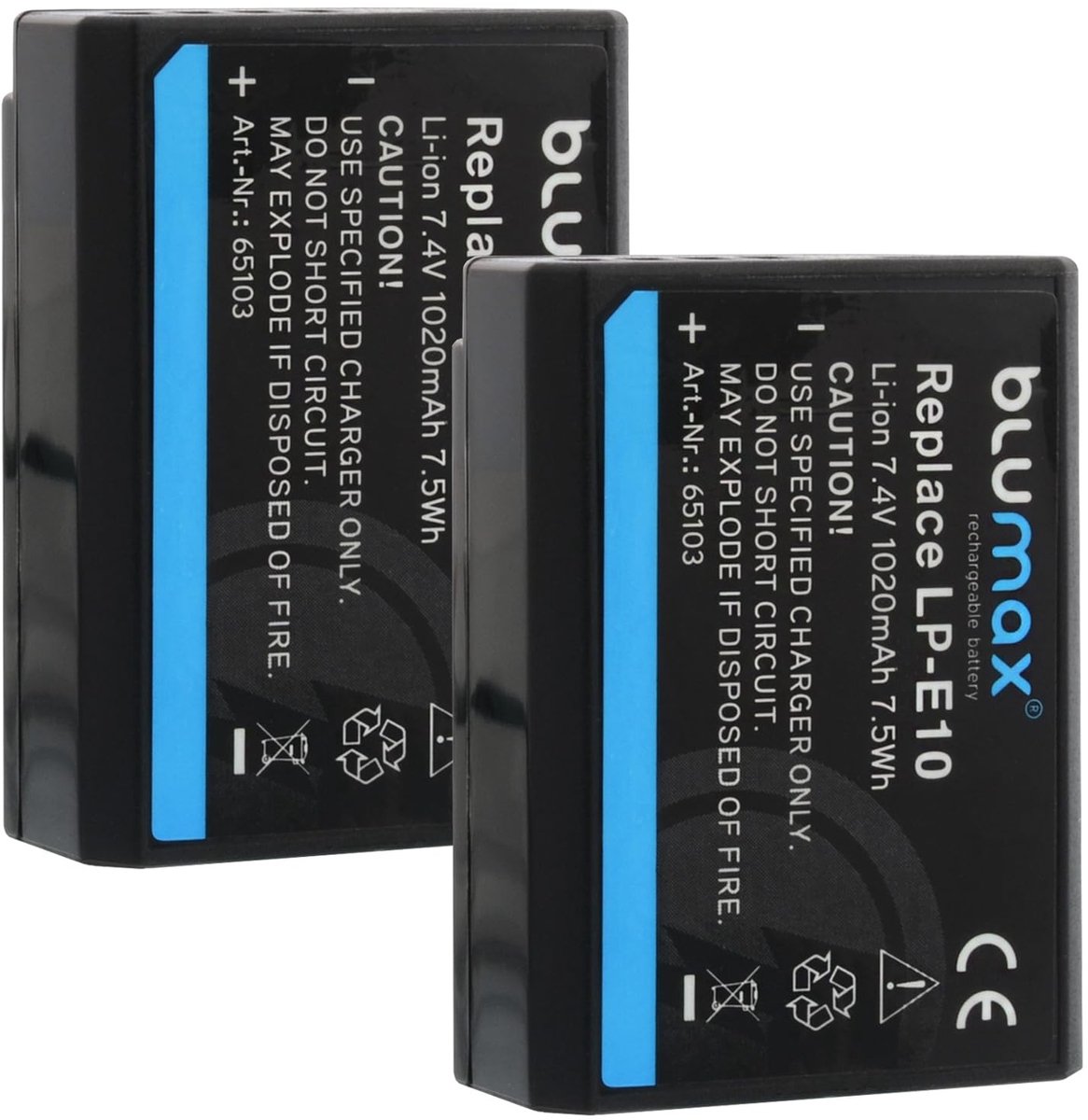 2X Accu LP-E10 voor Canon Camera's 1020mAh