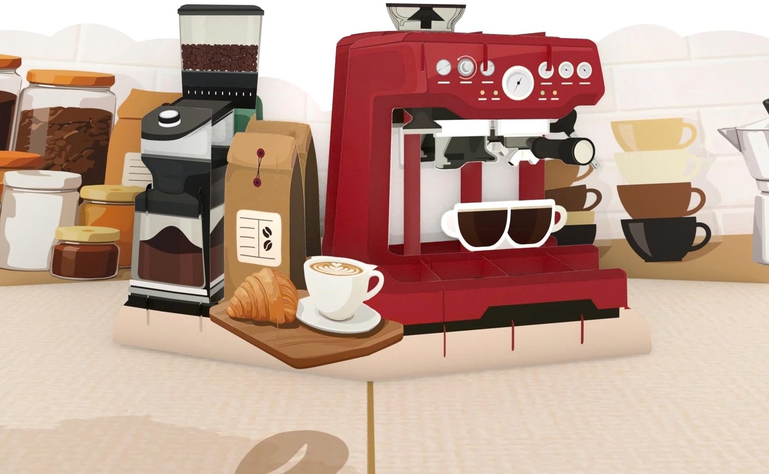 Pop-Up Wenskaart - Koffiemachine 3D Verjaardagskaart