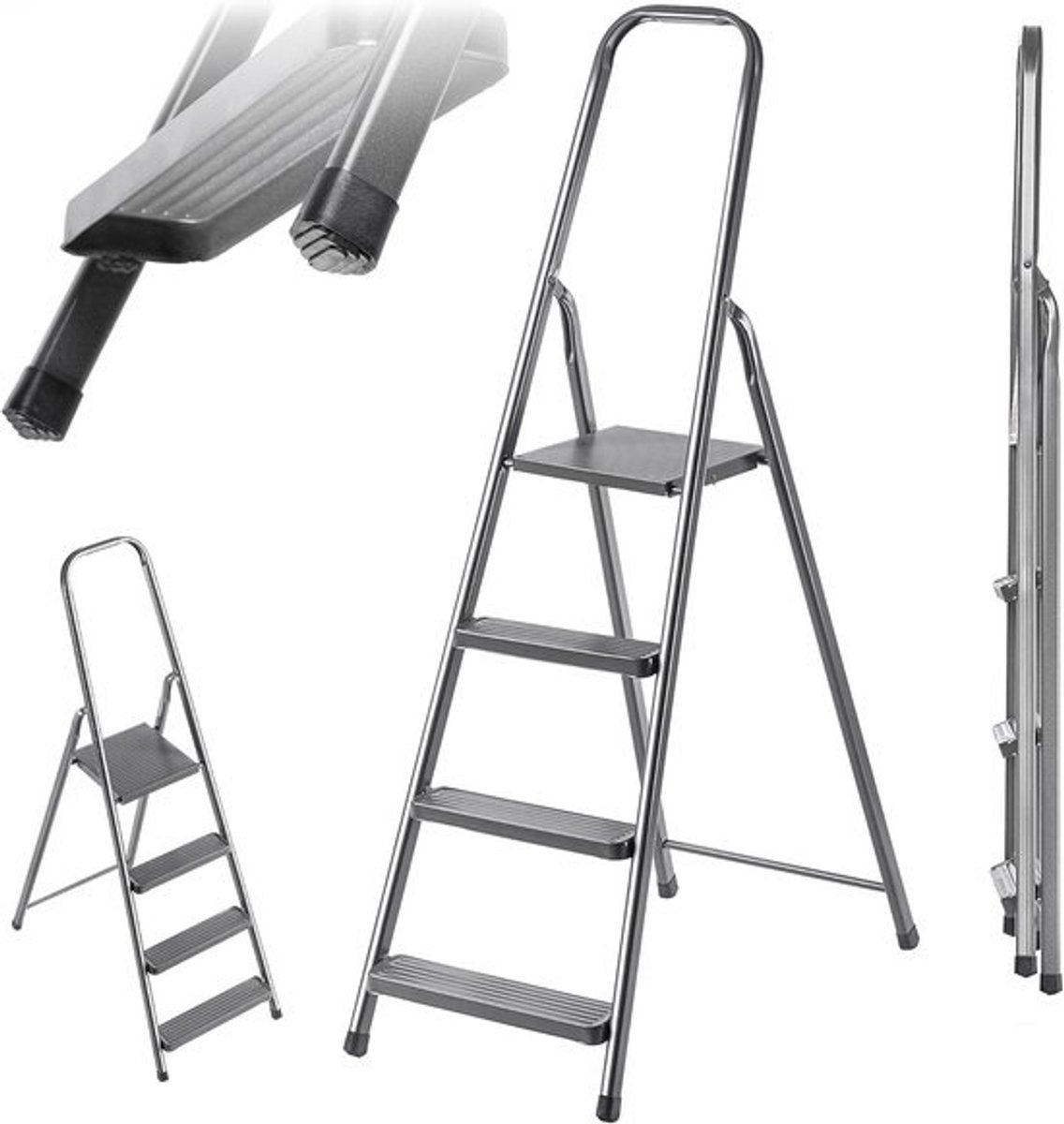 Inklapbare trapladder met 4 treden, antislipvoeten en stevige ondersteuning voor huishouden en tuin