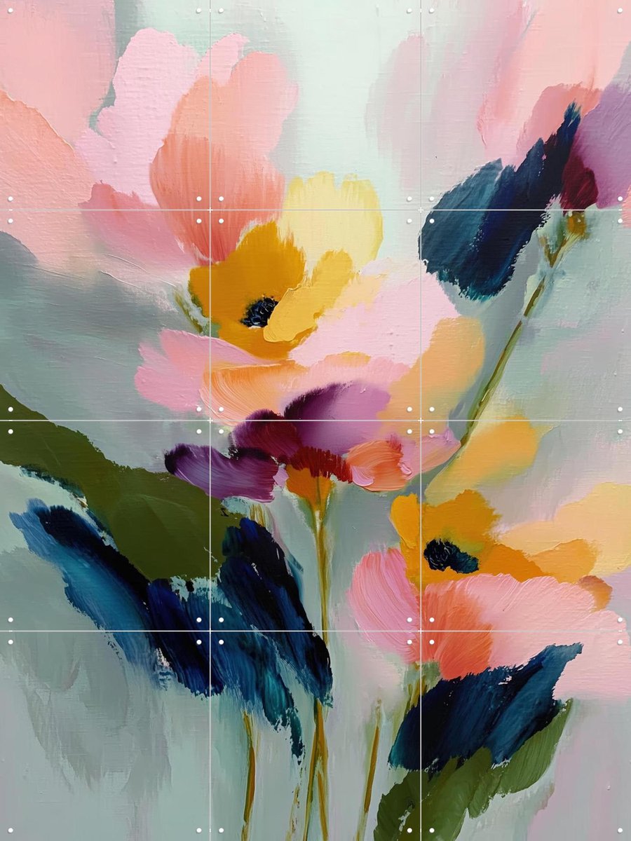IXXI Blush Florals With Midnight Leaves, Branka Kodžoman - 60 x 80 cm - Gratis ophangtool - Grote wanddecoratie en posters - Modern, Kleurrijk