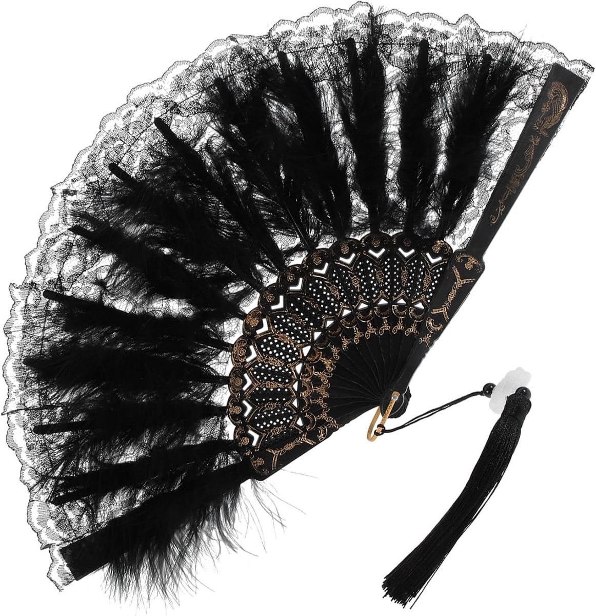 Vintage Handwaaier met Zachte Veren Stevig Inklapbaar Ontwerp Multifunctioneel voor Bruiloften Dansvoorstellingen Cosplay Zomeraccessoire met Chinese Cultuur Uitstraling