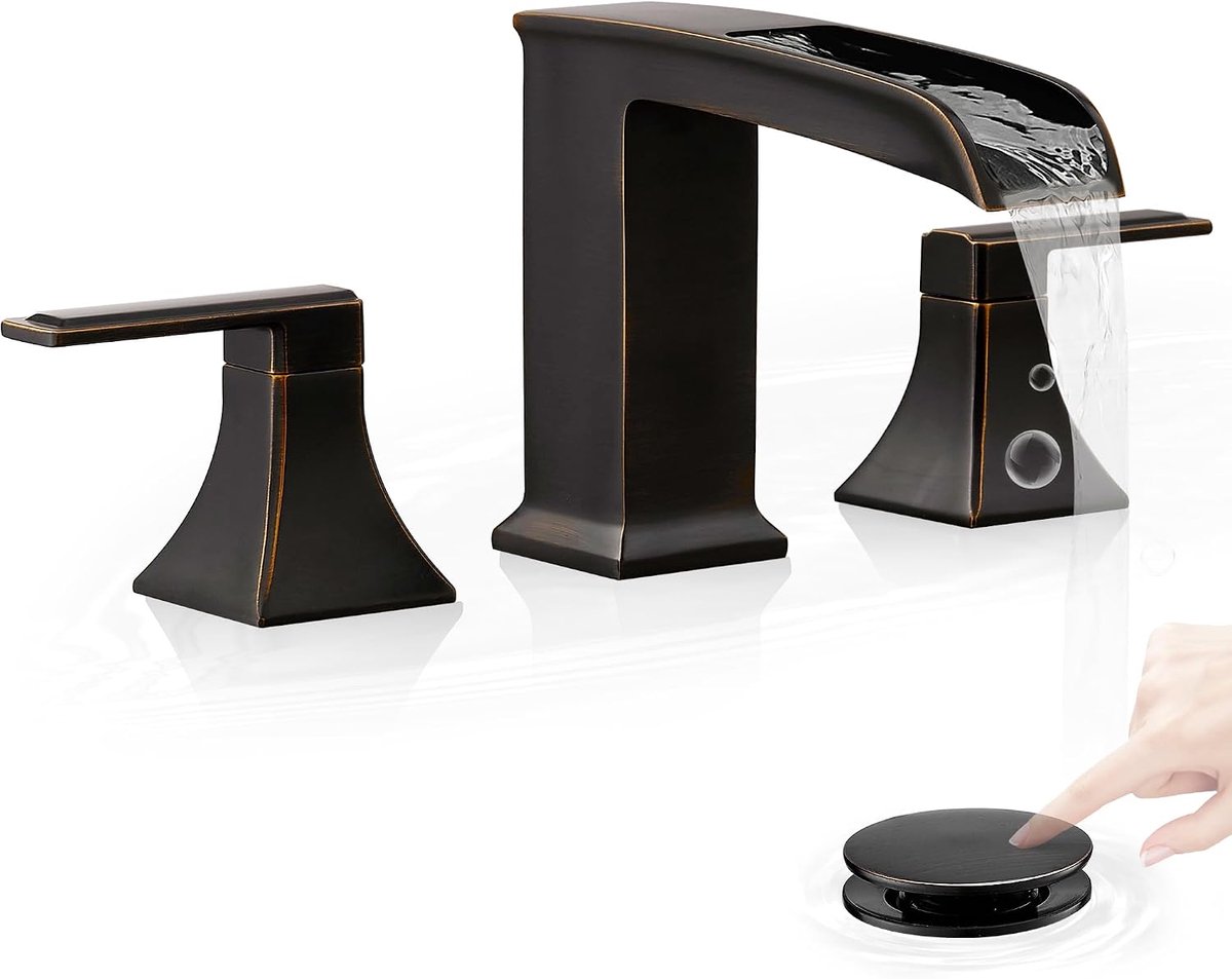 Kraan 3 gat, 4-16 inch messing watervalkraan voor badkamer wastafel, 2 handvat ijdelheid badkamerkranen met pop-up afvoer- en toevoerslangen