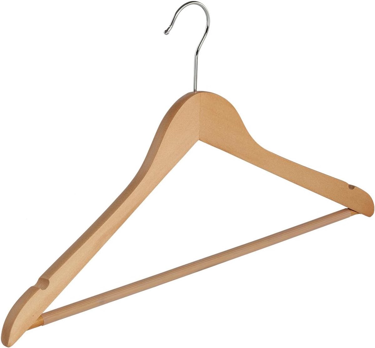 Kleerhanger, Blousehanger, set van 50 Stuks, Lotushout, Naturel, Gelakt, Anti-slip Broeklat, Rokinkepingen, Blouse, Shirt, Overhemd, Jas, 360° Draaibare Haak, 44 cm (7131BA/50)