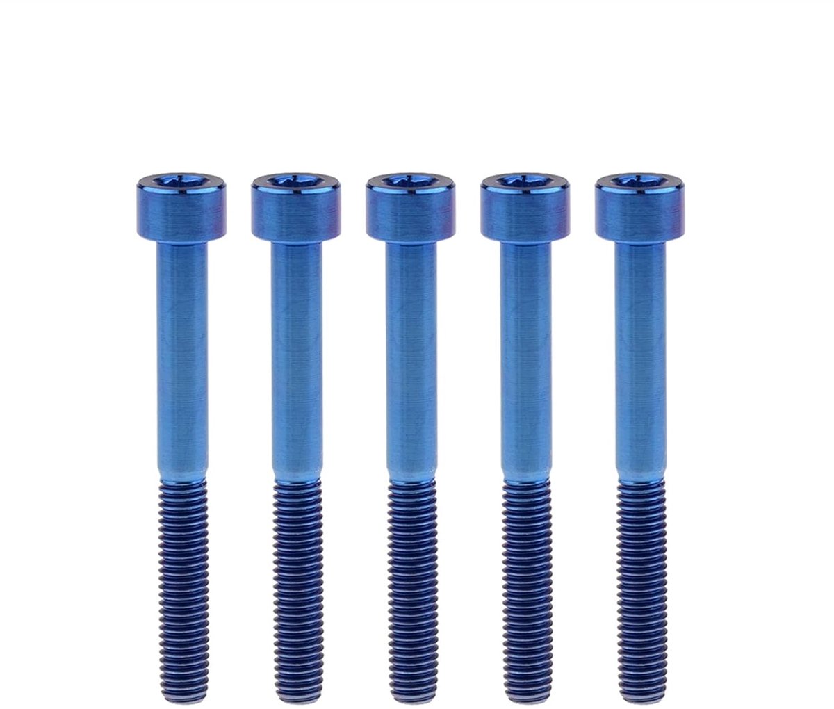 5 Stuks Titanium Bouten M5x10 12 16 18 20 25 30 35 40 45 50 55 60mm Inbussleutel Schroeven DIN912 for Fiets Stuurpen Zadelpen Bevestigingsmiddelen(Blue,16MM_M5)
