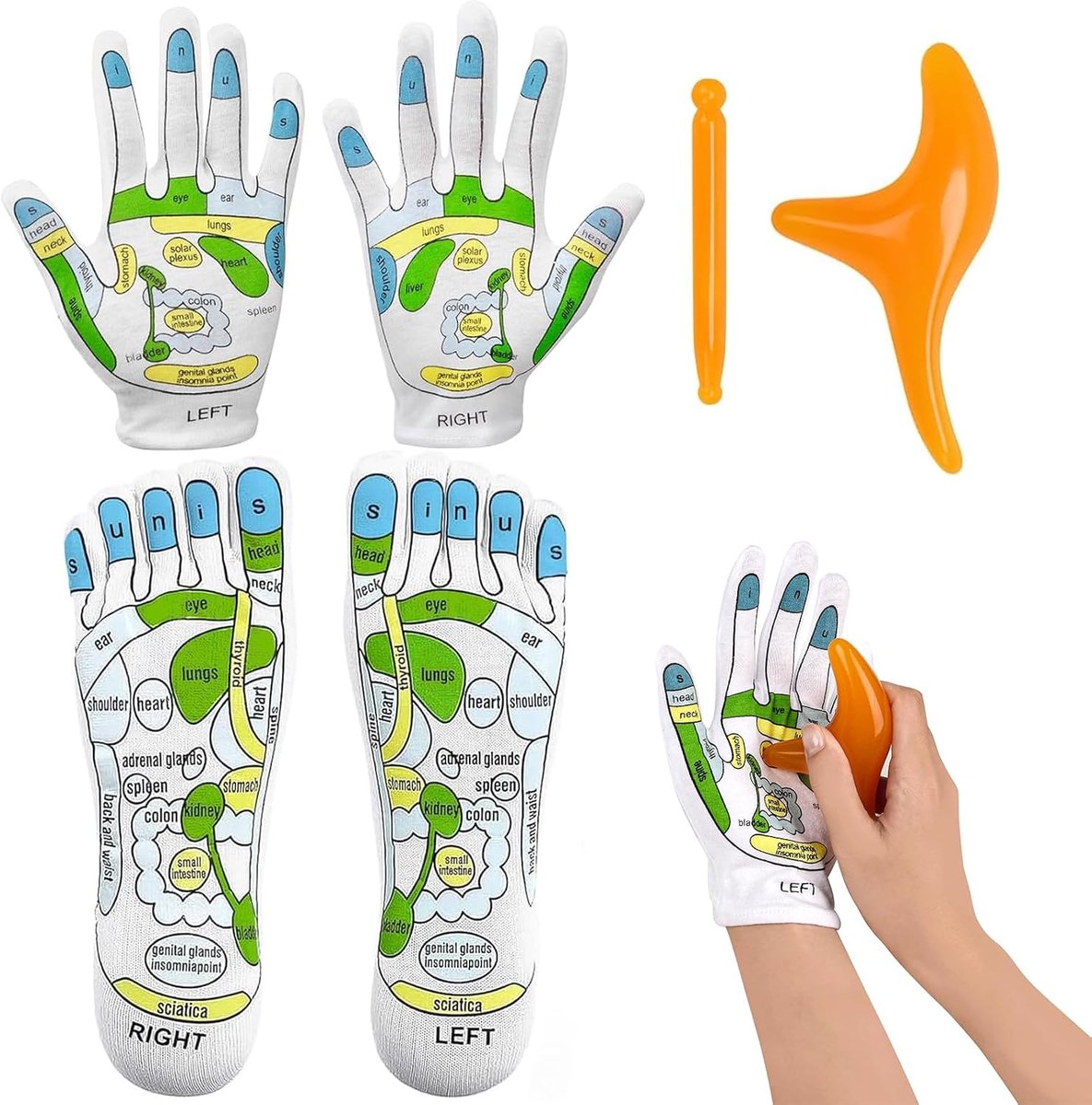 Voetmassagesokken, voetreflexzonesokken, drukpuntsokken, reflexologie-instrumenten, voor vrouwen en mannen (2 stuks) (C)