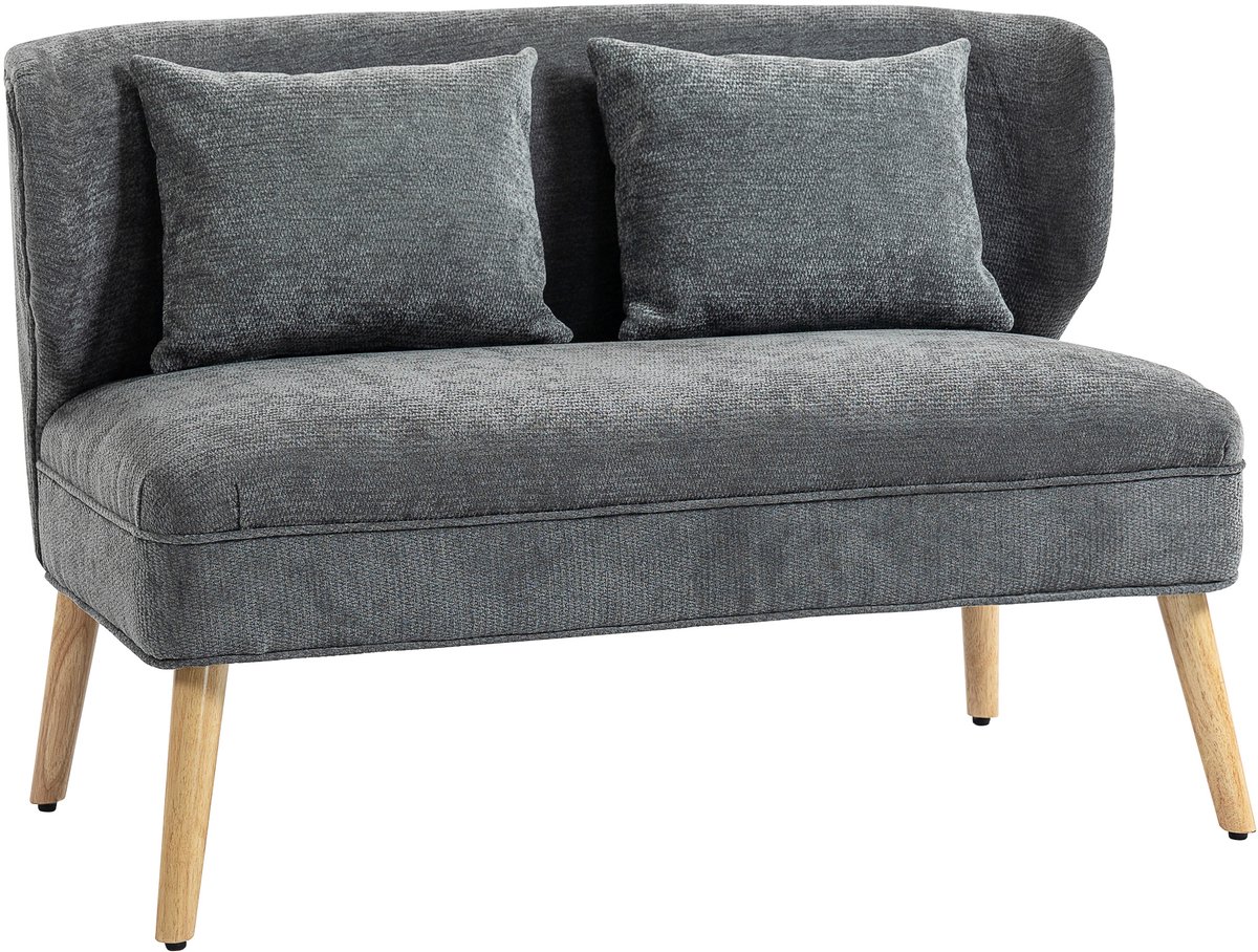Homona 2-zitsbank - Met 2 kussens - Met pootjes van rubberhout - 117 x 65 x 78,5 cm - Grijs