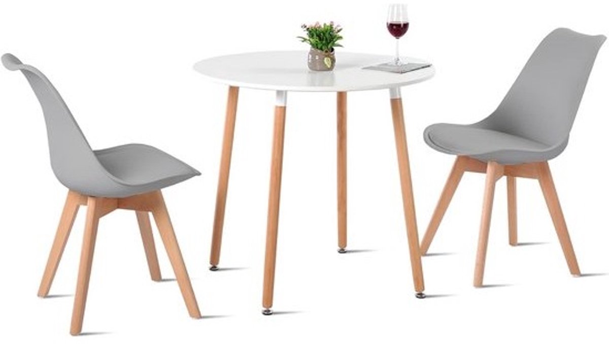 Ronde eettafelset - Met 2 Scandinavische stoelen - Compact en modern - Voor keuken of eetkamer