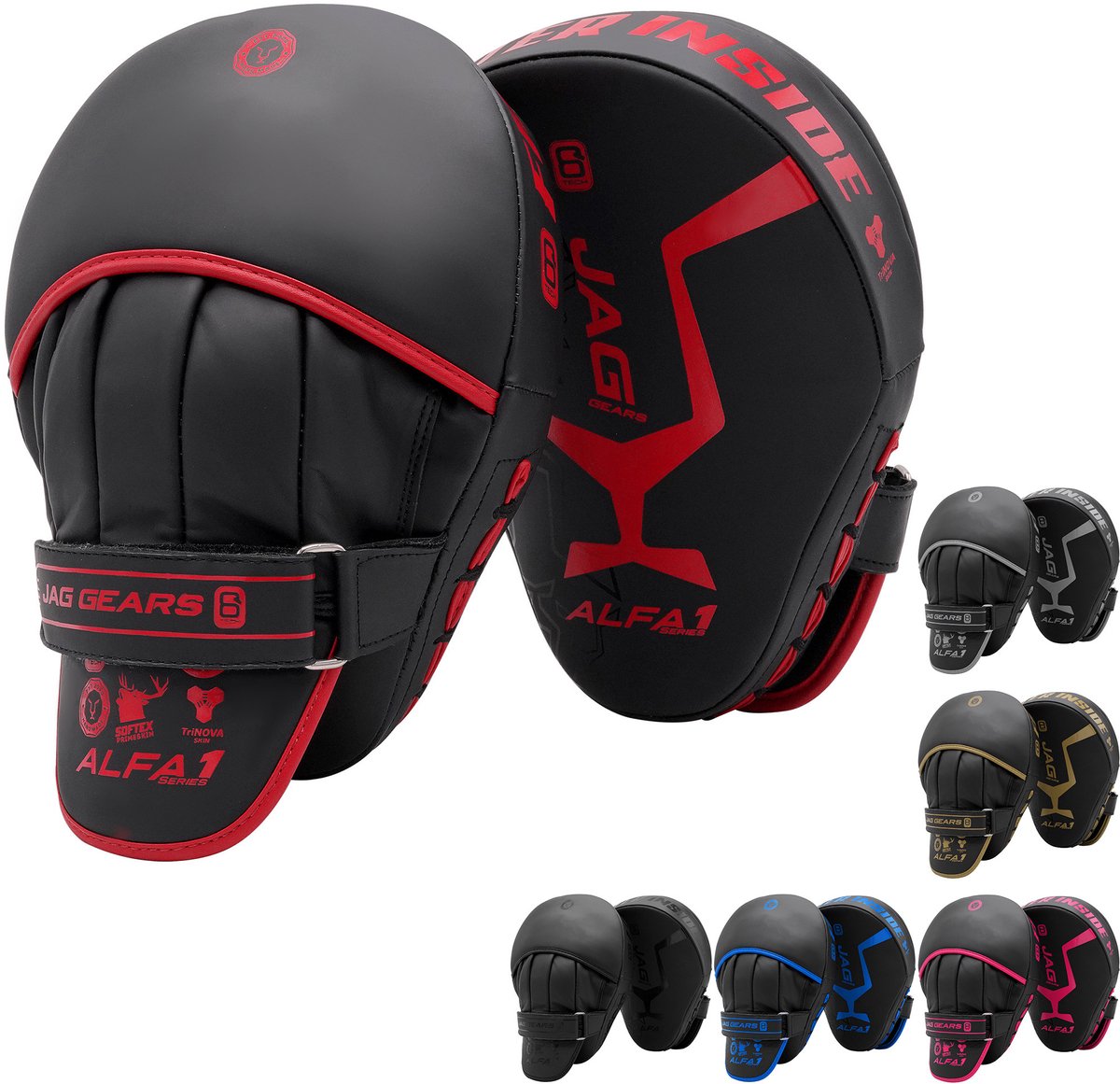 JAG Gears - ALFA-serie - Handschoenen - Pads - Bokspads - Focuspads - Rood - Set