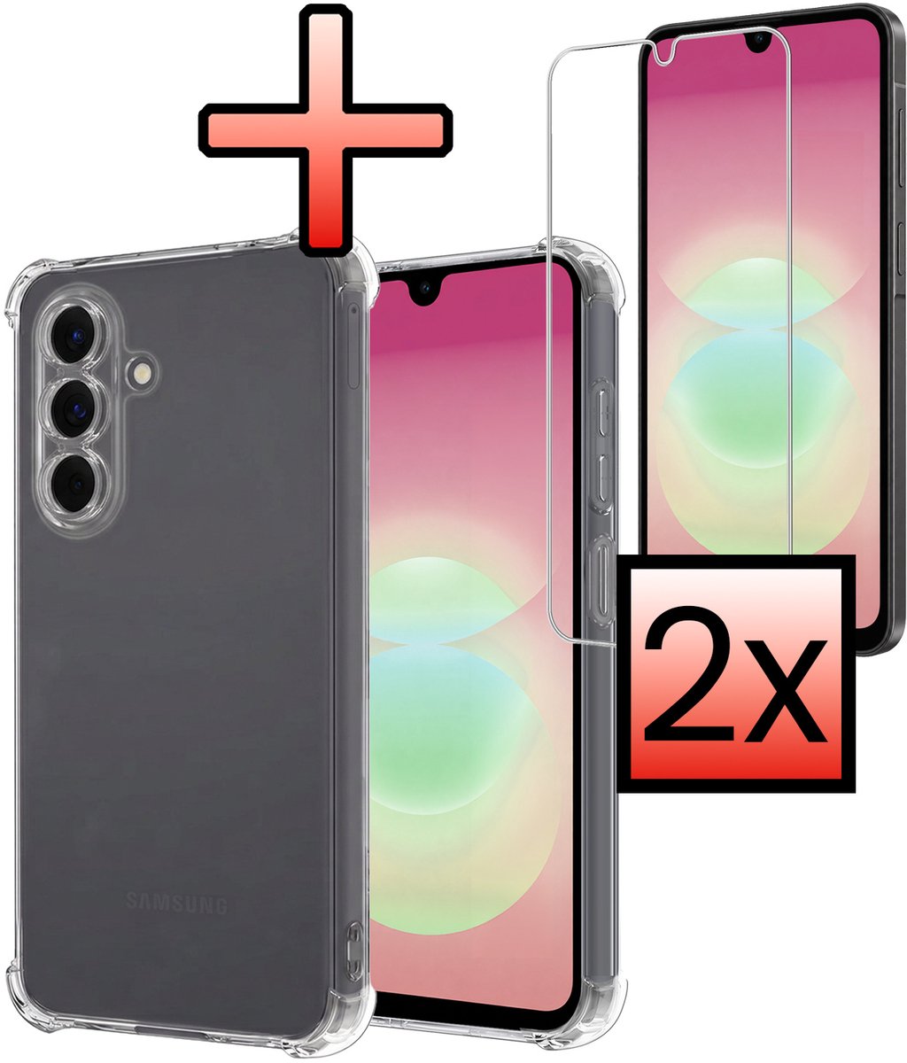 Hoesje - Met Screenprotector - 2 Stuks - Geschikt voor Samsung Galaxy A18 - Sterk & Shockproof - Siliconen Case - Back Cover - Telefoon Hoes - Shock Proof - Transparant