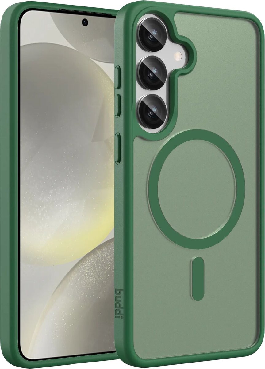 Buddi Frost Hoesje Geschikt voor Samsung Galaxy S25 / S24 - Mat Groen - MagSafe Back Cover - Matchende kleur - Shockproof - Slank