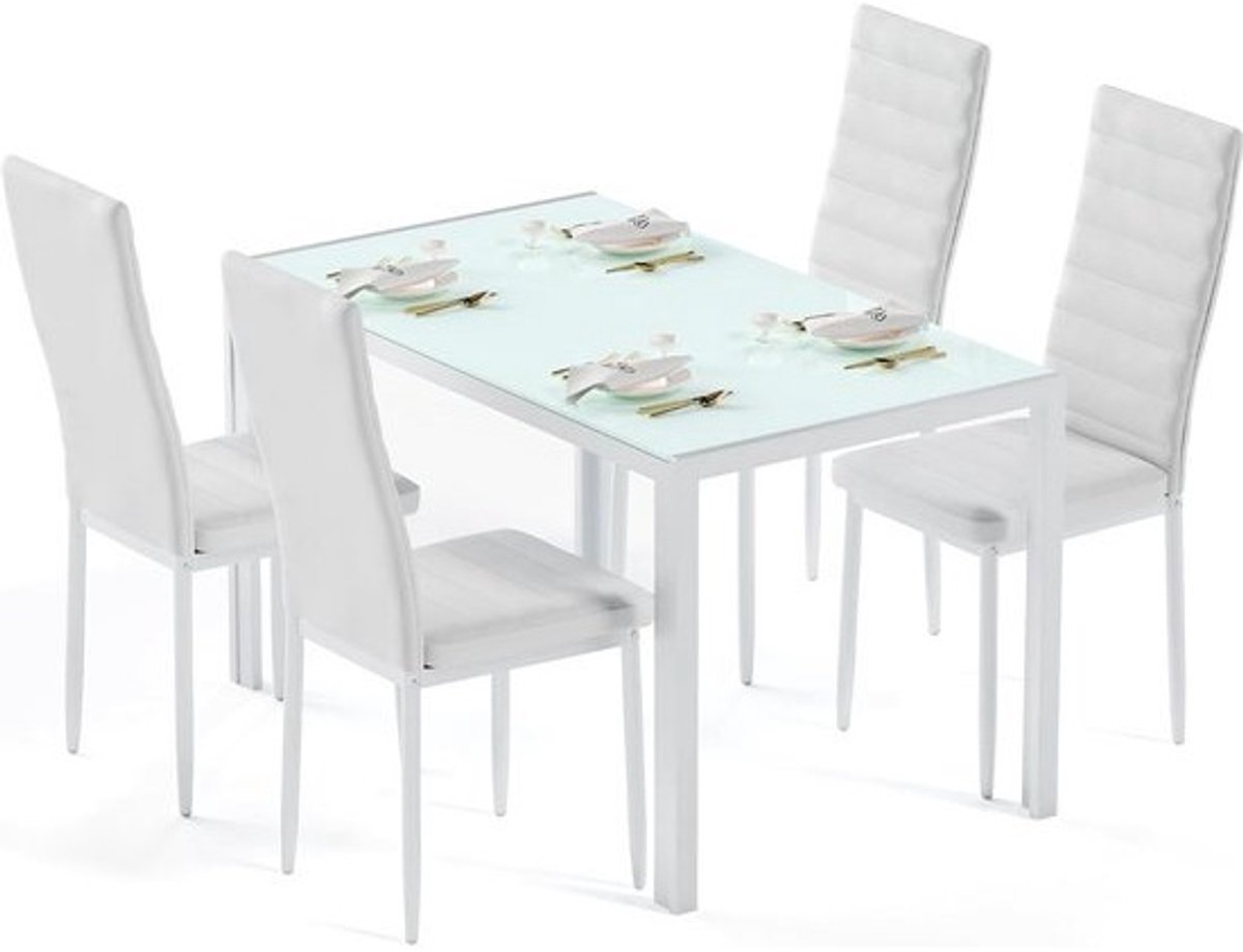 Moderne 7-delige eetkamerset - Met glazen tafel - Zes stoelen