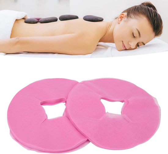 100 stuks wegwerp gezicht cradle covers hoofdsteun covers voor massagetafel of gezichtsbed, waxen bed, kuuroorden (gezicht wieghoezen) roze — afbeelding 2