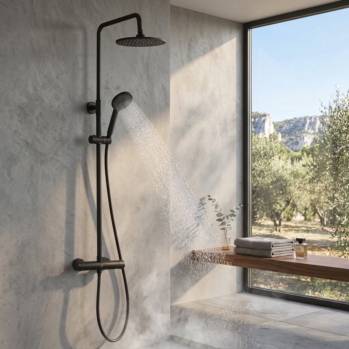 Cecipa Max Regendouche - Ø 23 cm - Handdouche Met 4 standen - Waterbesparend - Inclusief thermostaatkraan - Thermostaat - Waterbesparend - Zwart