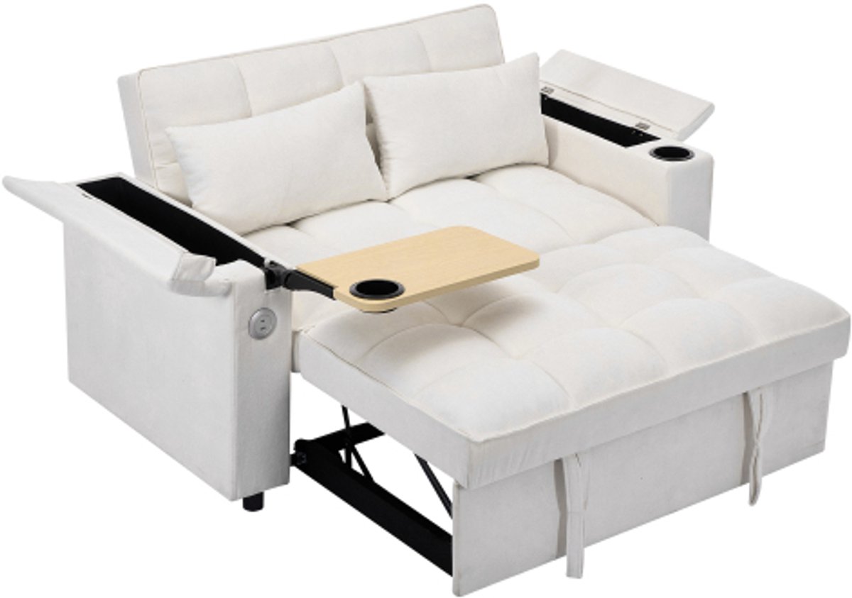 Rolipo 2-zits Slaapbank- 3-In-1 Bank met Slaapfunctie - Verstelbare Bedbank - Fauteuilmet Verstelbare Rugleuning en 2 kussens met slaapfunctie - Beige
