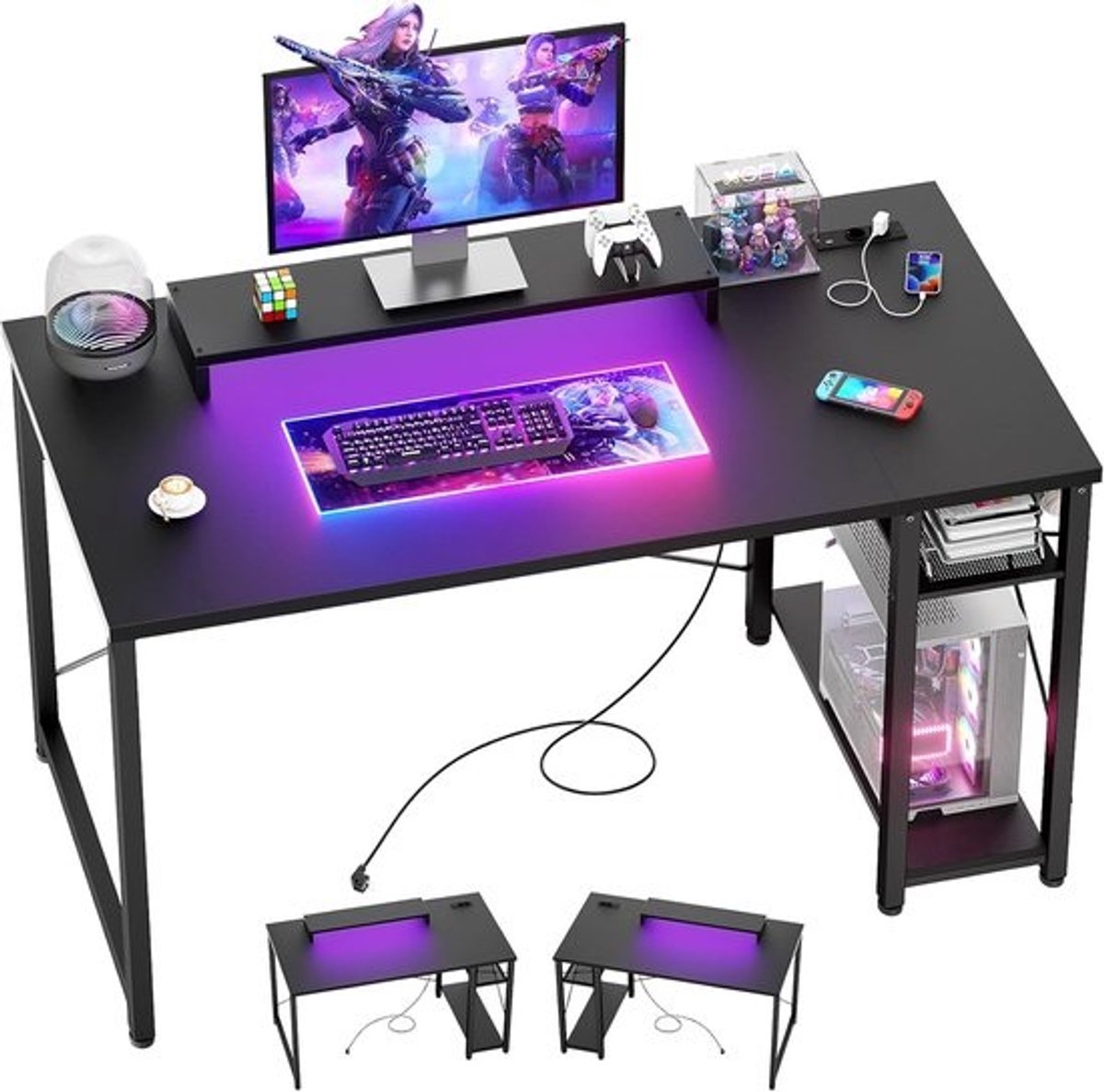 Gamingbureau met stopcontacten en ledverlichting - 40 Inch - Ideaal voor thuiswerk en gaming