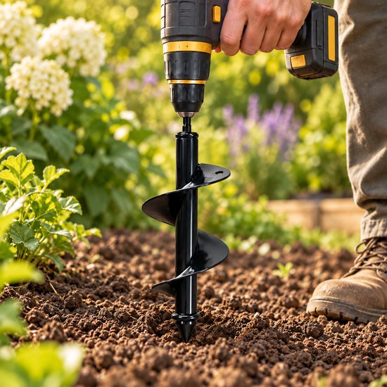 DIVERZA Grondboor / Plantgatboor – Zeskant 10 mm – Spiraalboor voor Boormachine – 25 × 8 cm – Zwart — afbeelding 4