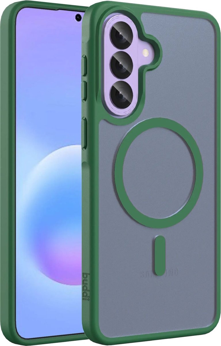Buddi Frost Hoesje Geschikt voor Samsung Galaxy A57 - Mat Groen - MagSafe Back Cover - Matchende kleur - Shockproof - Slank