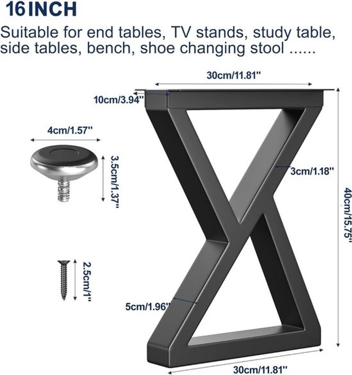 40 cm Z-vorm zwarte metalen tafelpoten - set van 2 voor salontafel, bureau of eettafel