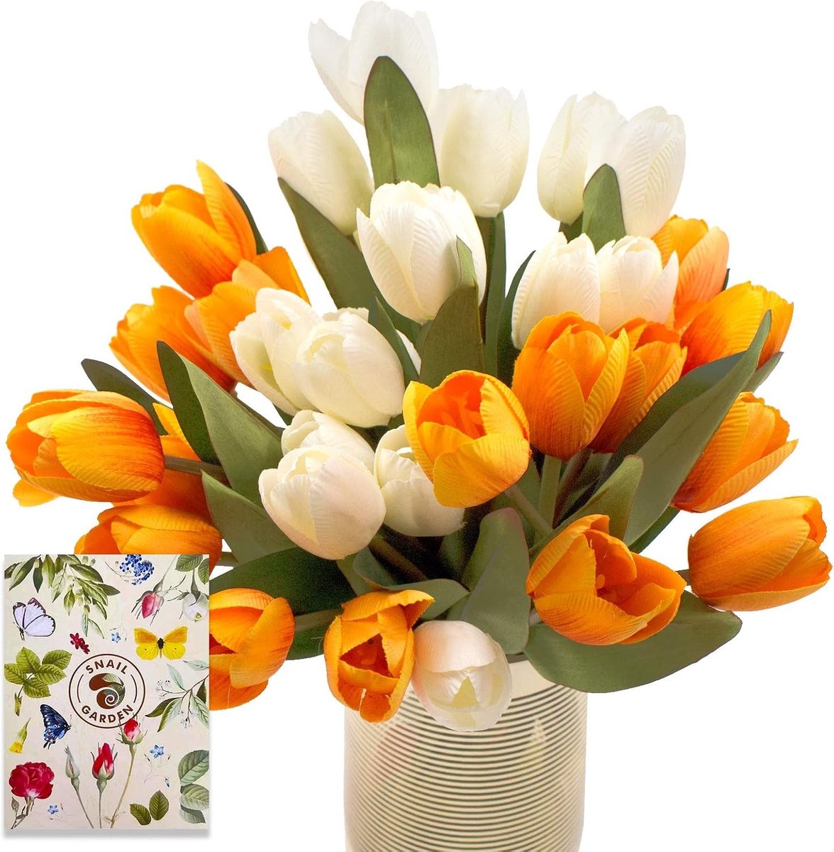 36 Stuks Kunstmatige Tulpen Bloemen, 4 Bossen Zijde Nep Tulpen Boeketten met Wenskaart voor Thuis, Kantoor, Feest en Trouwerij Decoratie