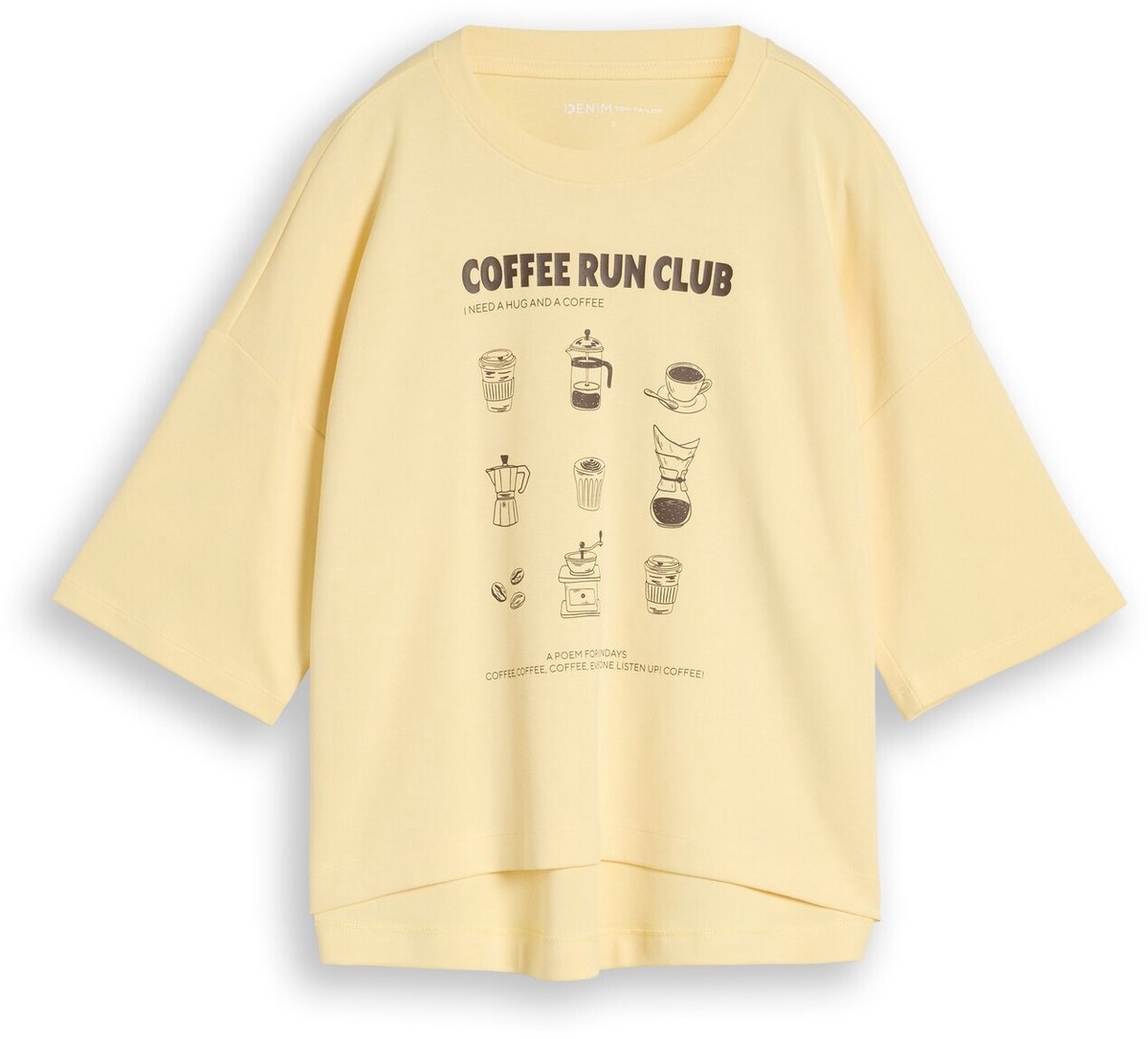 Tom Tailor Denim - T-shirt met boxy pasvorm en print - Maat S - soft vanilla yellow