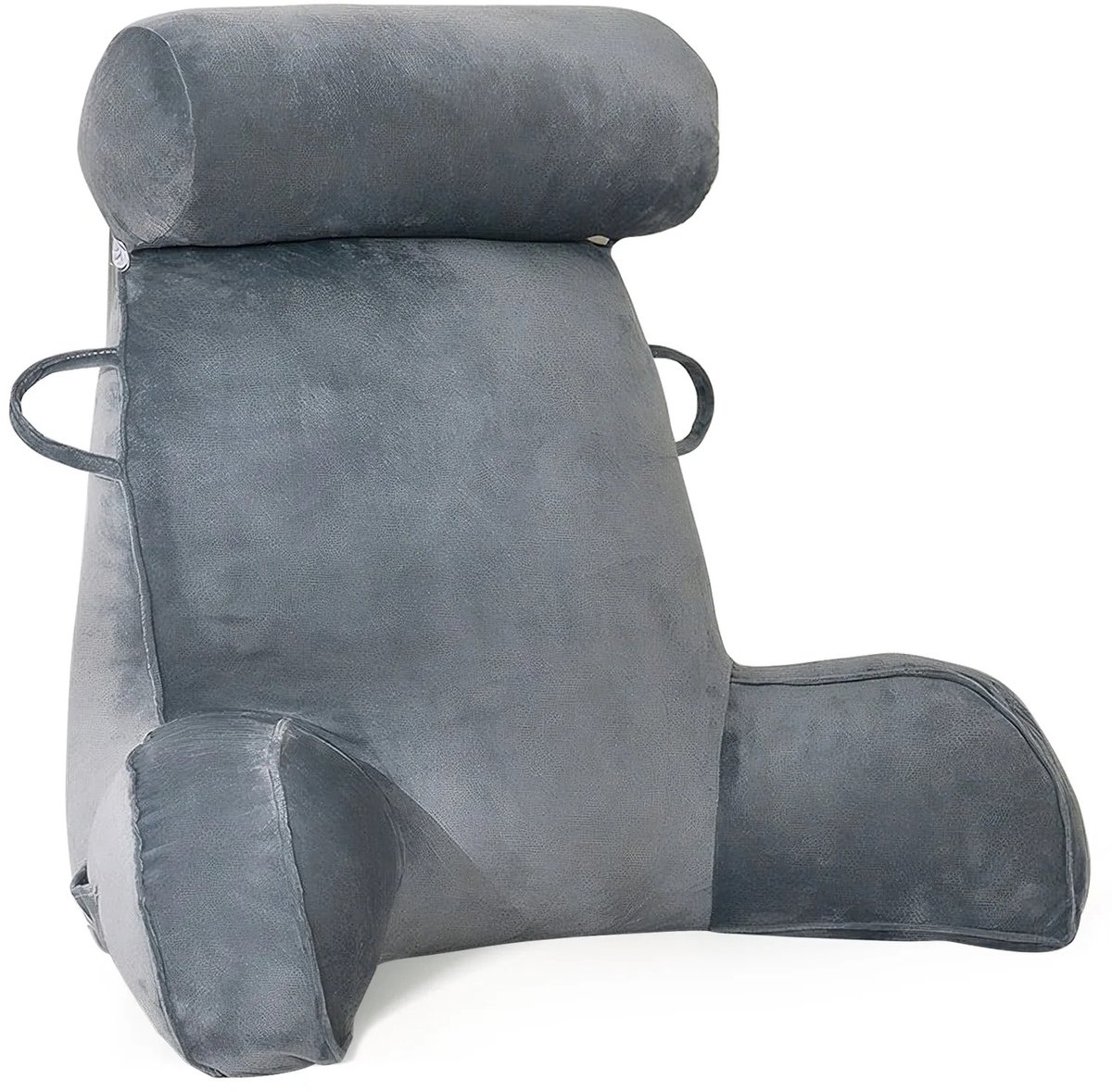Vurnomi Leeskussen - Bookseat - Zitkussen - Wigkussen bed - Ergonomisch kussen - Fluweel - Afneembare hoes - U vorm - Grijs