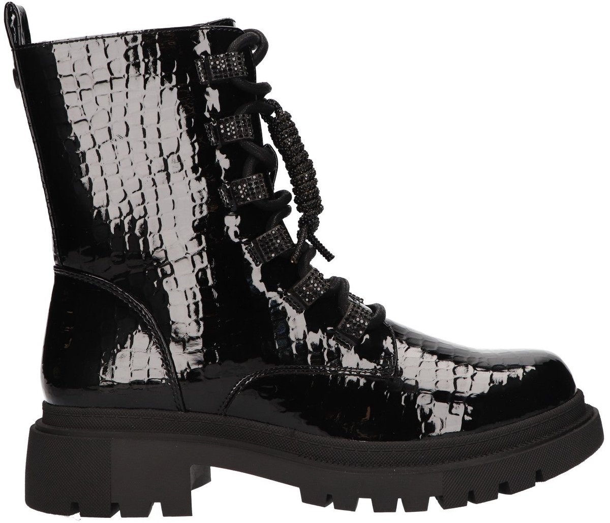 La Strada Zwarte Lak Veterboots Met Crocoprint - Damesschoenen - Maat - 41