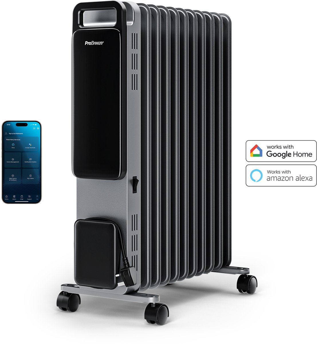 OmniWarm 2500W met olie gevulde radiatorverwarming met 11 ribben, Eco-modus, digitaal display en slimme app – Zilver