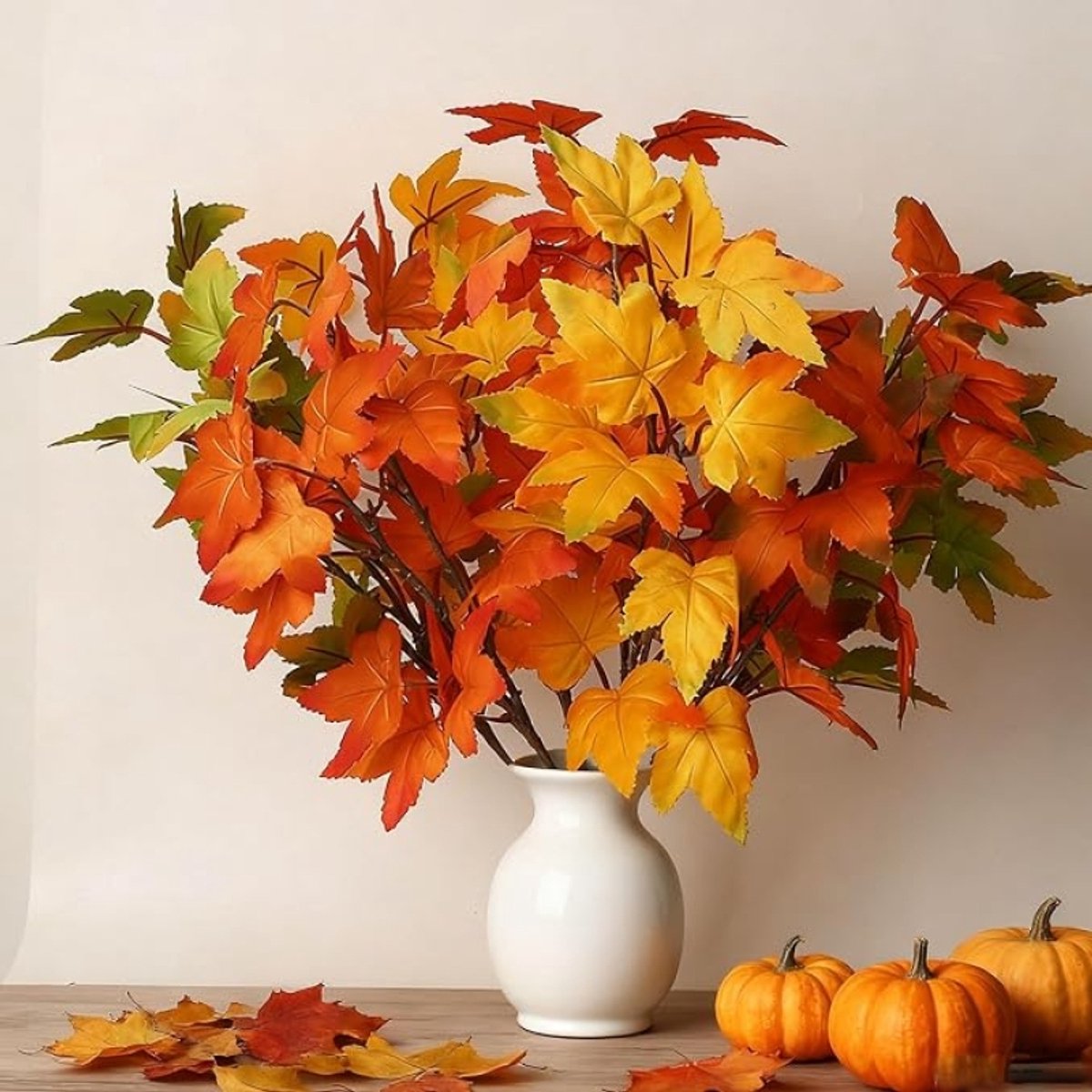 8 bundels kunstmatige herfstbladeren esdoornblad takken voor herfstdecoratie - oranje, geel, rood en groen - voor binnen en buiten