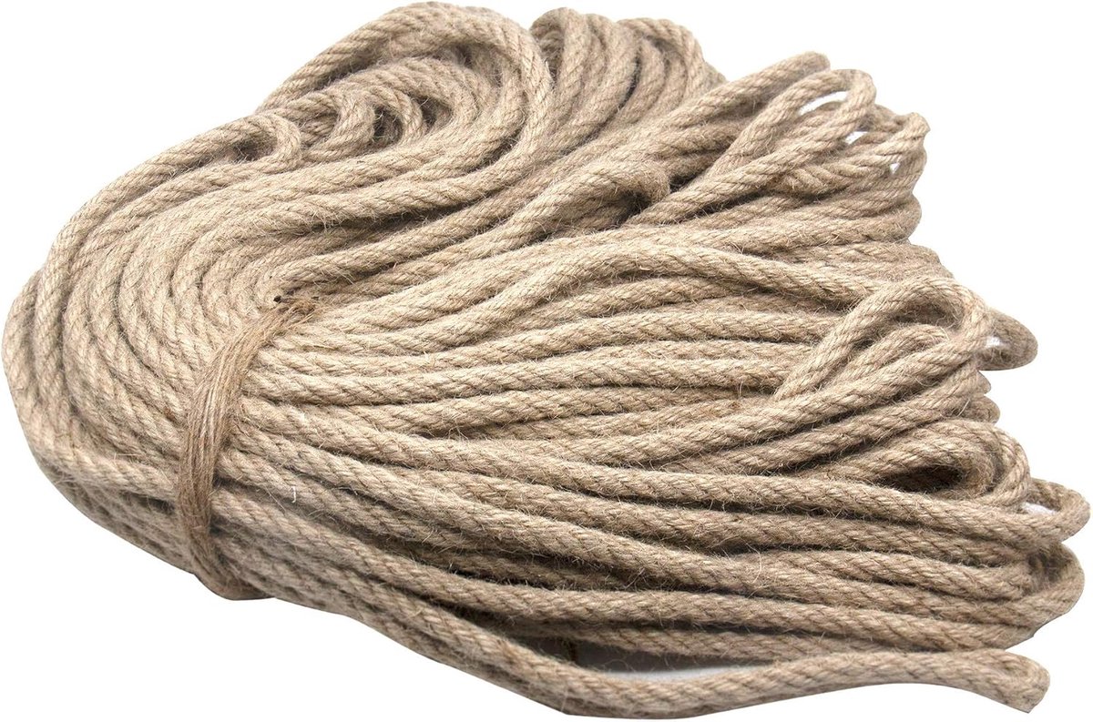 Touw, 50 m, natuurlijk henneptouw, milieuvriendelijk, voor touw, handwerk, tuinieren, krabkat, 8 mm, 50 m