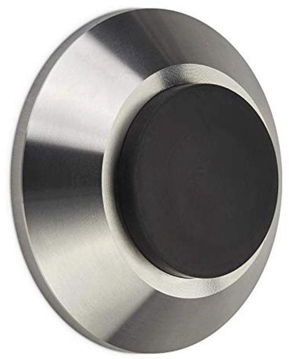 Moderne deurstopper van massief roestvrij staal Ø 60 mm met rubberen buffer