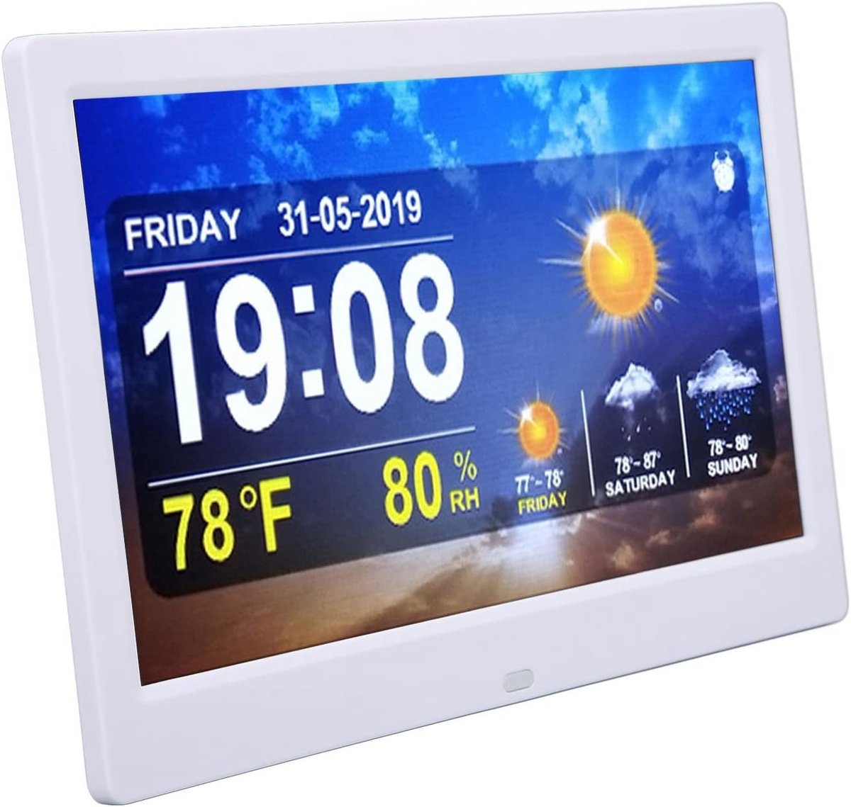 Digitale Klok met Wi-Fi, 10 Inch Kleurendisplay, Temperatuur, Vochtigheid en Alarmfunctie met Afstandsbediening voor Foto's en Video's