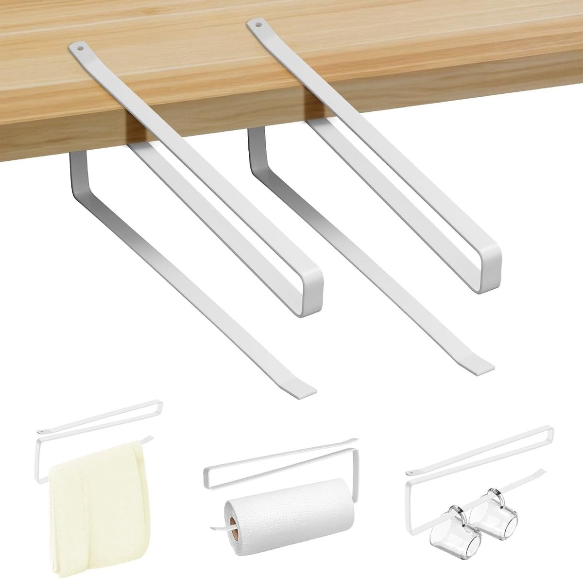 Sopalin Wandhouder voor Keukenrollen - Set van 2, Z-vormige Keukenrolhouder zonder Boren, Ideaal voor Keuken en Badkamer (Wit)