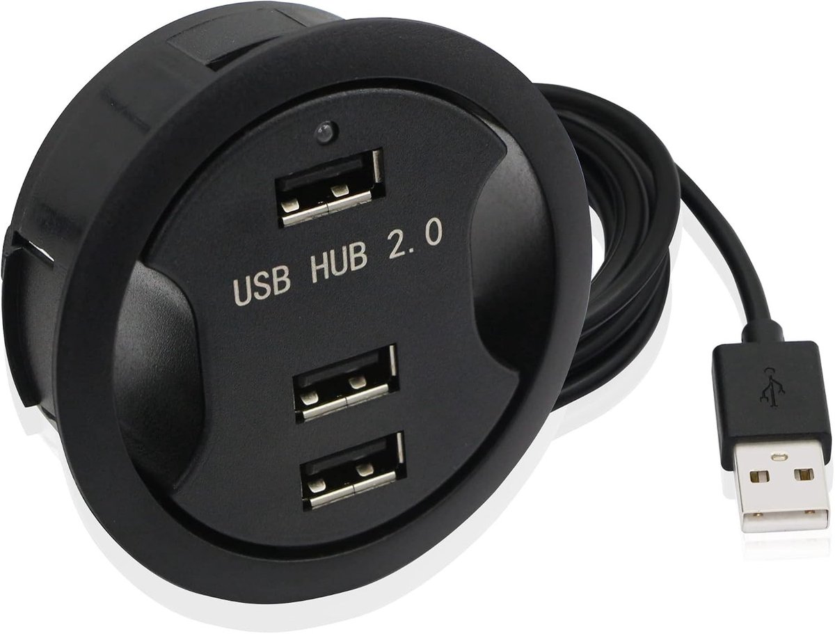 3-poorts USB 2.0 Hub voor Desktop Grommet Hole - Kabelorganizer voor PC, Flash Drive en HDD - 60mm Grommet voor Efficiënte Kabelbeheer