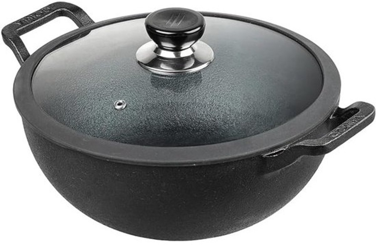 Gietijzeren Wok met Deksel 24 cm 3.3 L voor Inductie