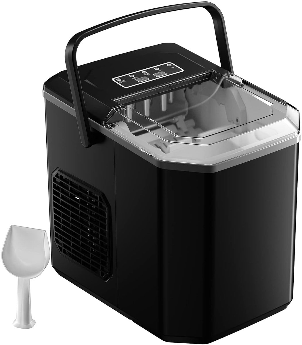 IJsblokjesmachine, 12 kg in 24 uur, 9 ijsblokjes in 6-8 minuten, ijsblokjesmachine met omkeerbare ijsschep en draaggreep, voor thuis/keuken/camping