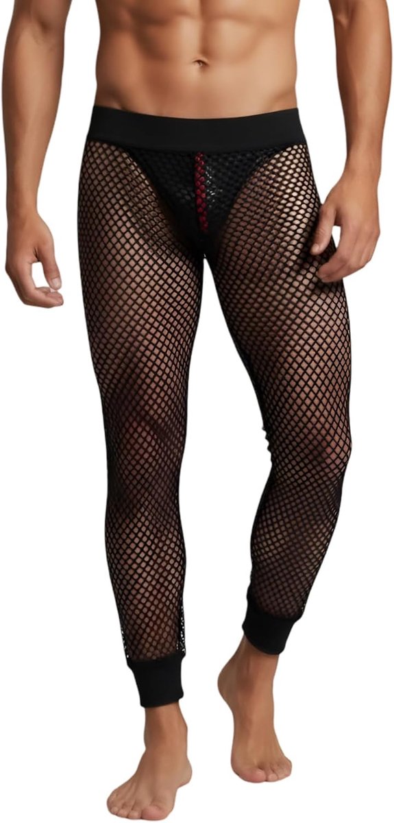 Netbroek voor heren, mesh-onderbroek, deels transparant, loungebroek