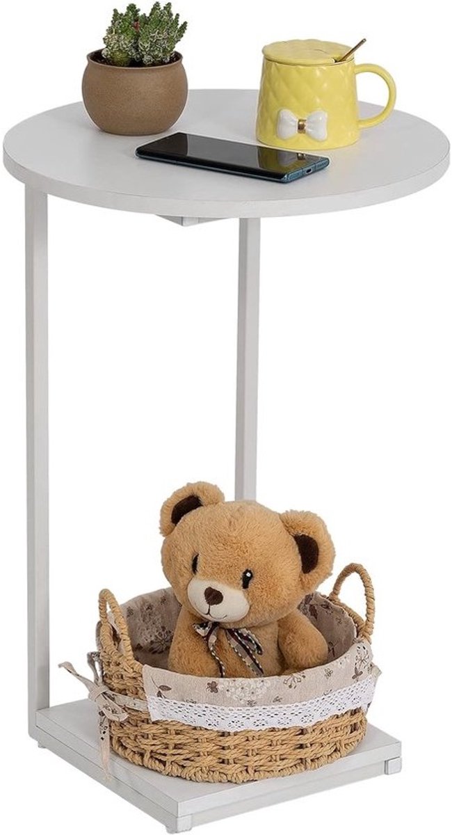 Bijzettafel C-vorm - Sidetable Banktafel - Ruimte Besparen - Modern Design - 40x40x60cm - Wit