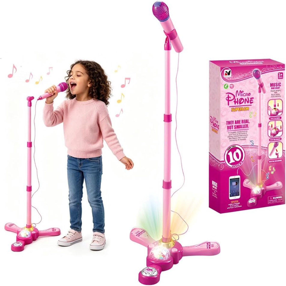 Speelgoedmicrofoon 5-in-1 - Kindermicrofoon met standaard - Bluetooth en verstelbare hoogte - Voor karaoke plezier - ShopVlot